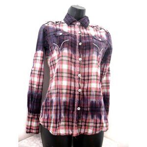 ROAR Western Rodeo Button Beaded&embroidered Shirt Womens Sz S Red/Black Plaid.